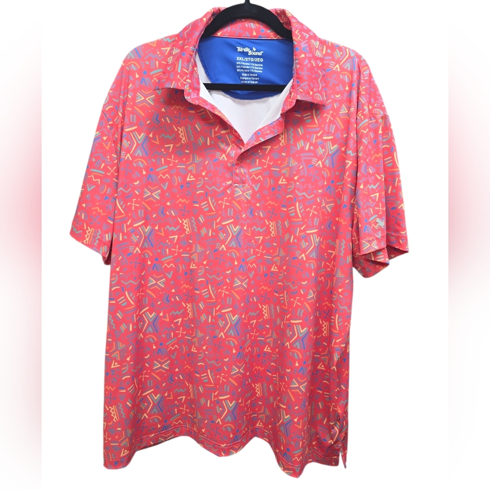 Birdie Bound 2XL Bright Geometric Golf Polo Shirt Stretch Performance Shirt Golf